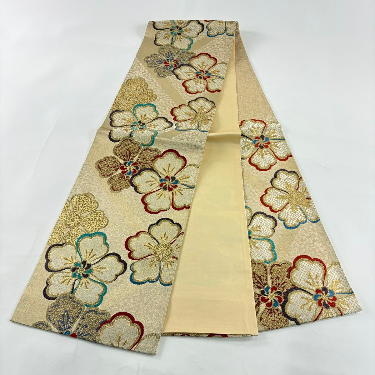 【美品】 袋帶 秀品級 振袖禮服禮服用 櫻花 金絲 金金箔 金色 六通 純蠶絲