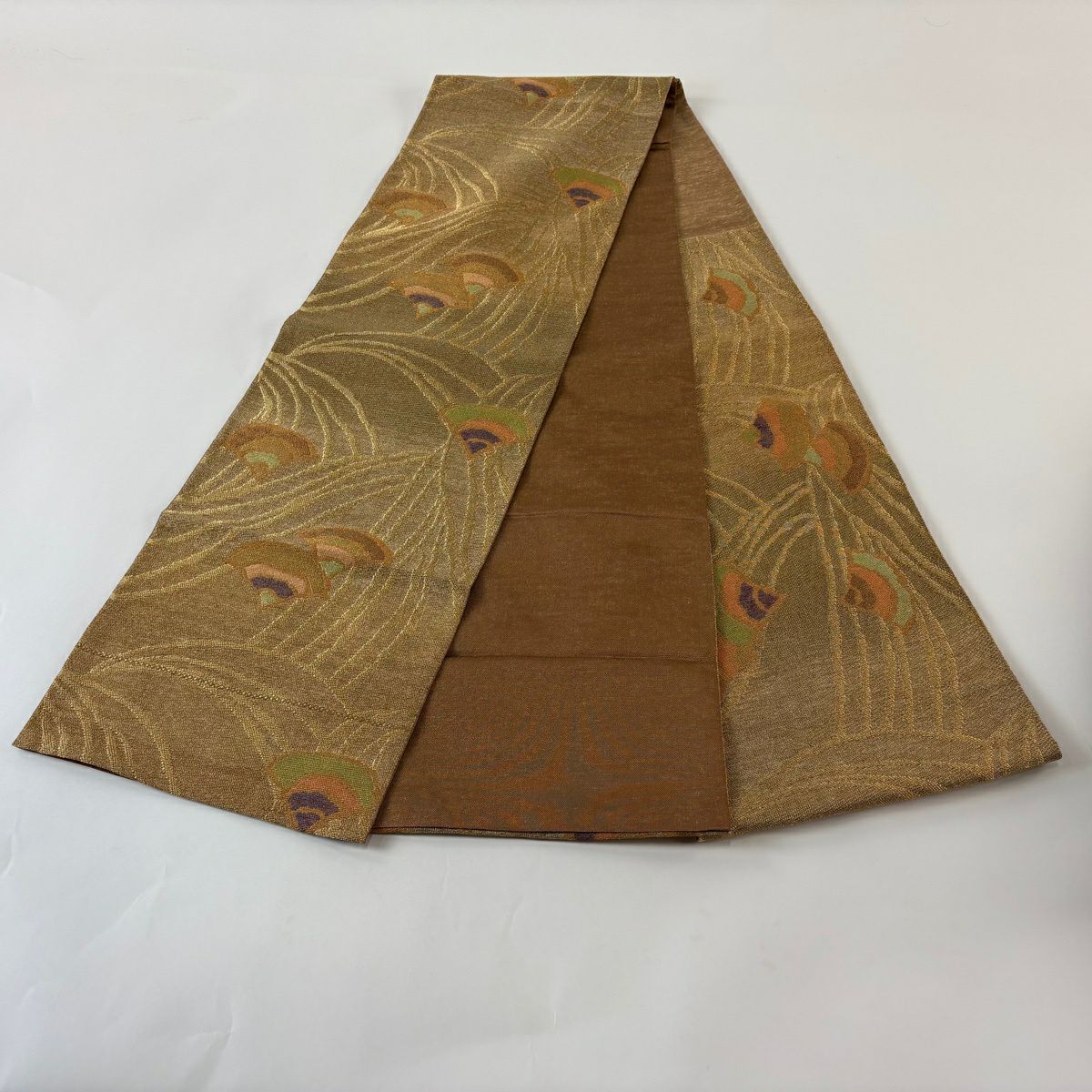 【美品】 袋帶 秀品級 青海波 波 金絲 黃土色 六通 純蠶絲