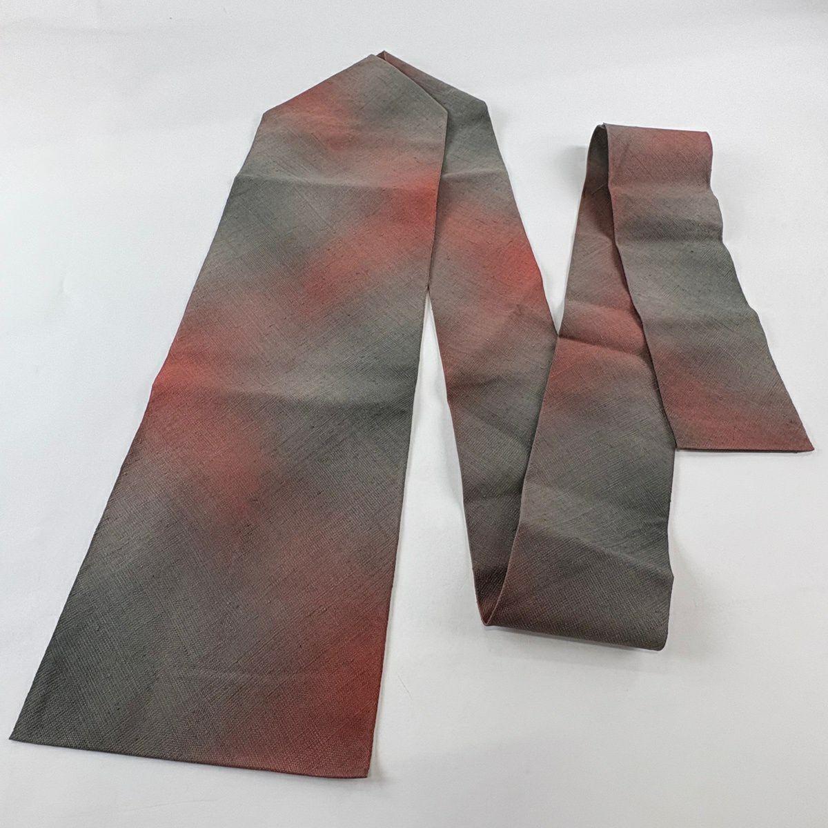 【美品】名古屋帶 秀品級 幾何圖案 灰色 純蠶絲