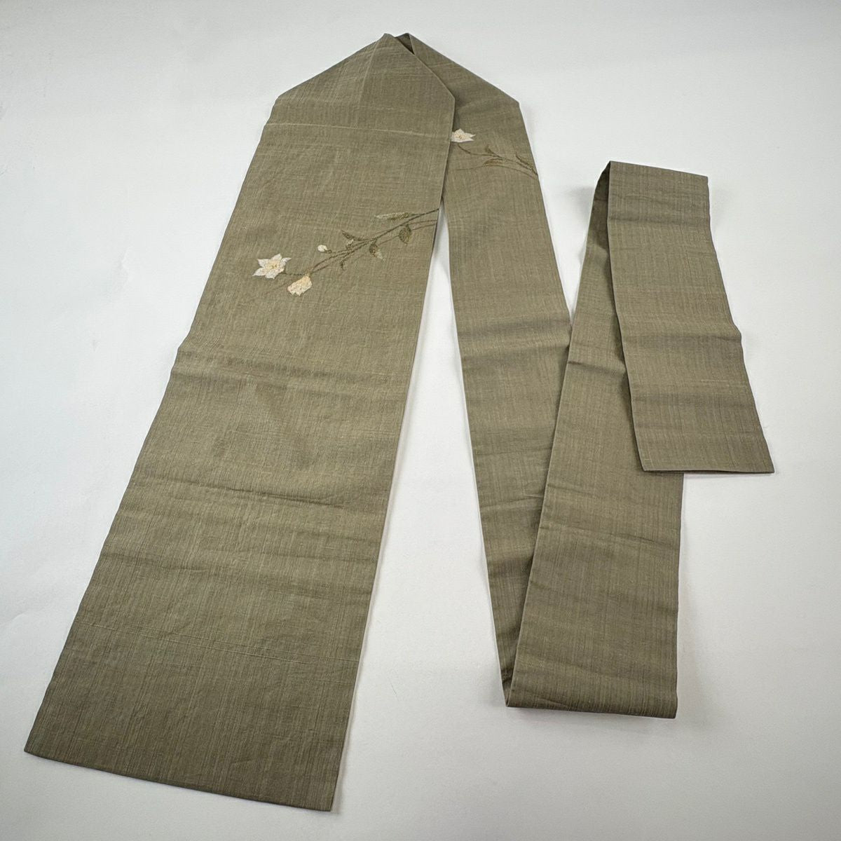 【美品】名古屋帶 秀品級 草花紋 金糸 金金箔 茶綠 純蠶絲