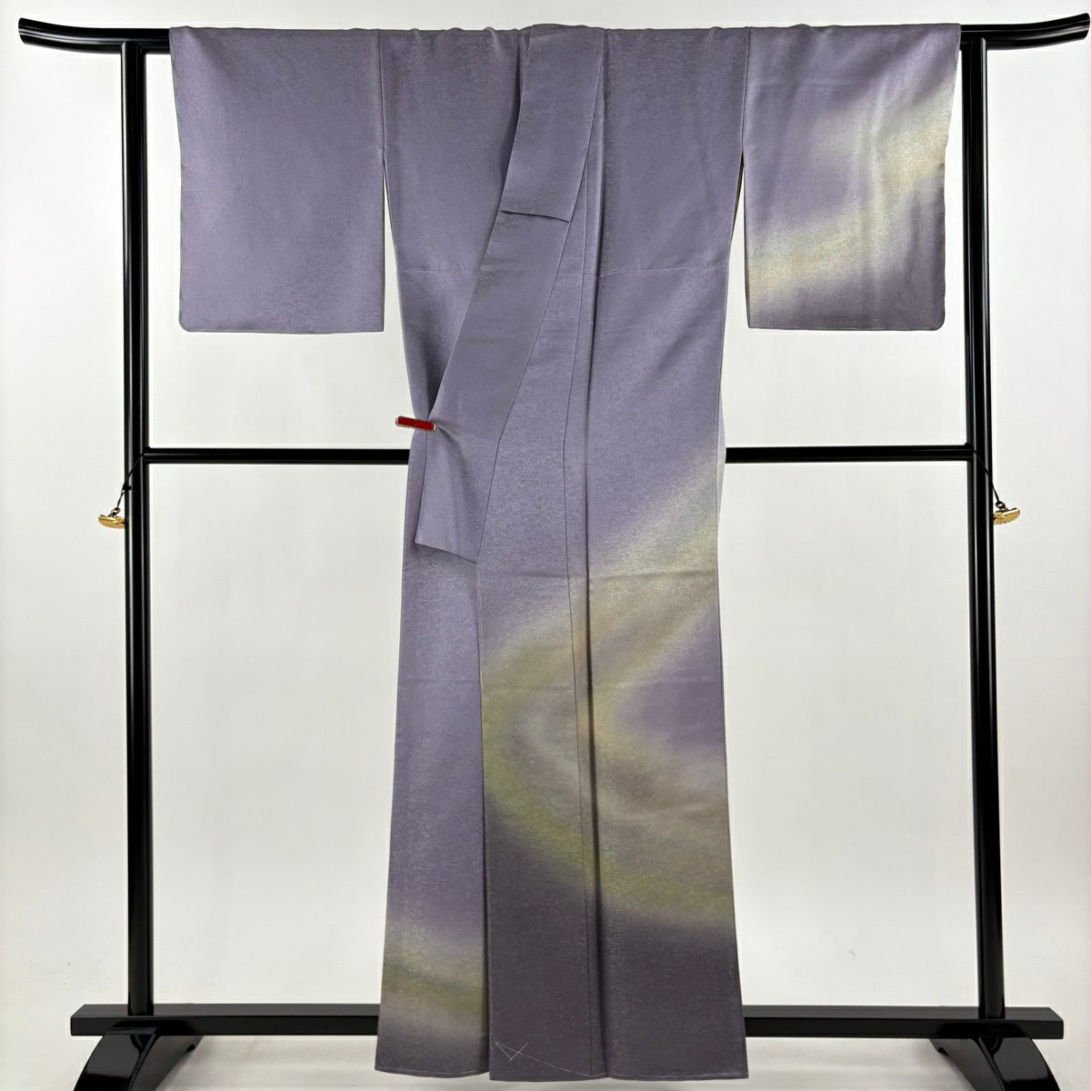 【美品】訪問服 身長160cm 袖長64cm M 雙層 久保田一竹子工房 落款あり 霞暈染 金通し 淡紫 純蠶絲 逸品級 一つ紋