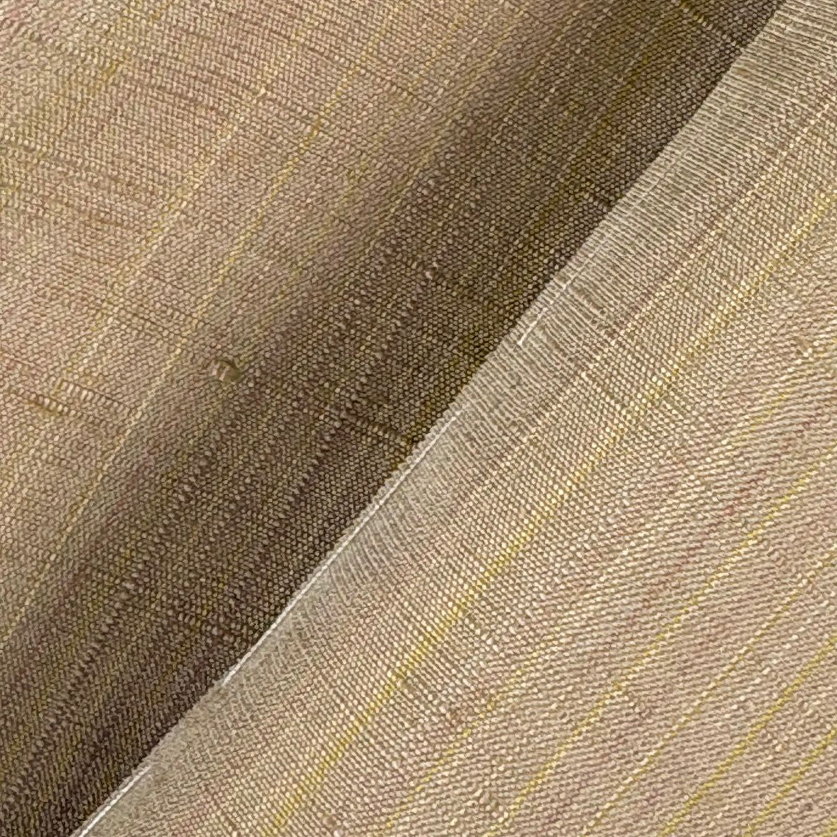【美品】 紬織 身長155cm 袖長65.5cm M 雙層 縦縞 薄茶 純蠶絲 逸品級