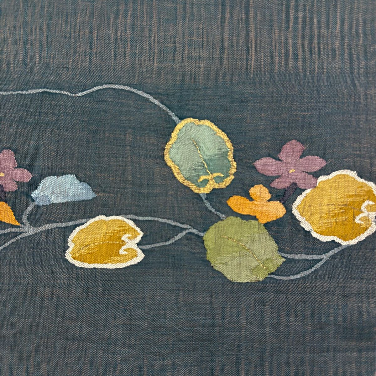 【美品】 付下 身長160.5cm 袖長66cm M 雙層 名古屋帶套裝 落款有 文字文 草花紋紋 漸層 灰色 純蠶絲 優品級