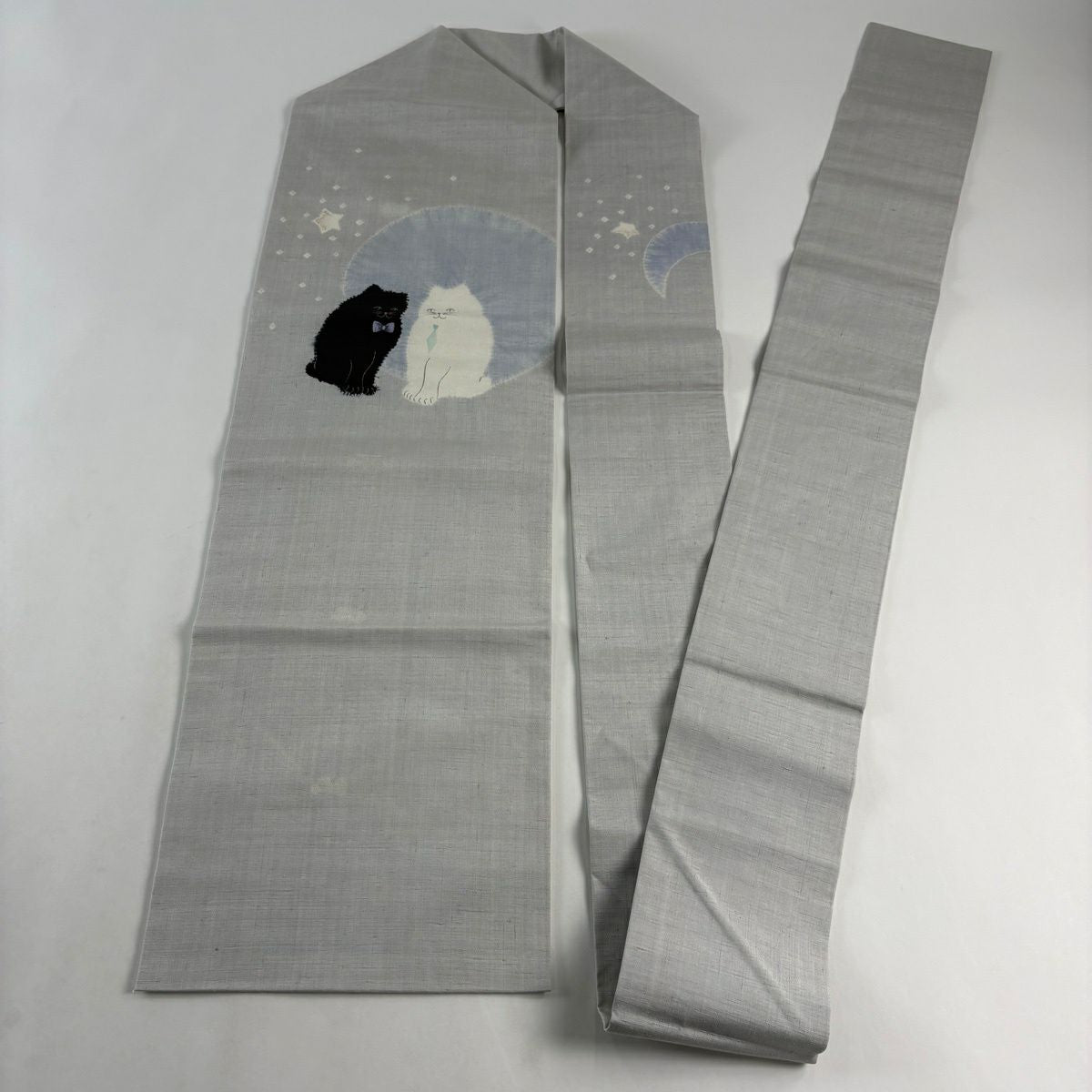 名古屋帶 逸品級 貓 星 絞染 金銀彩 青灰 純蠶絲
