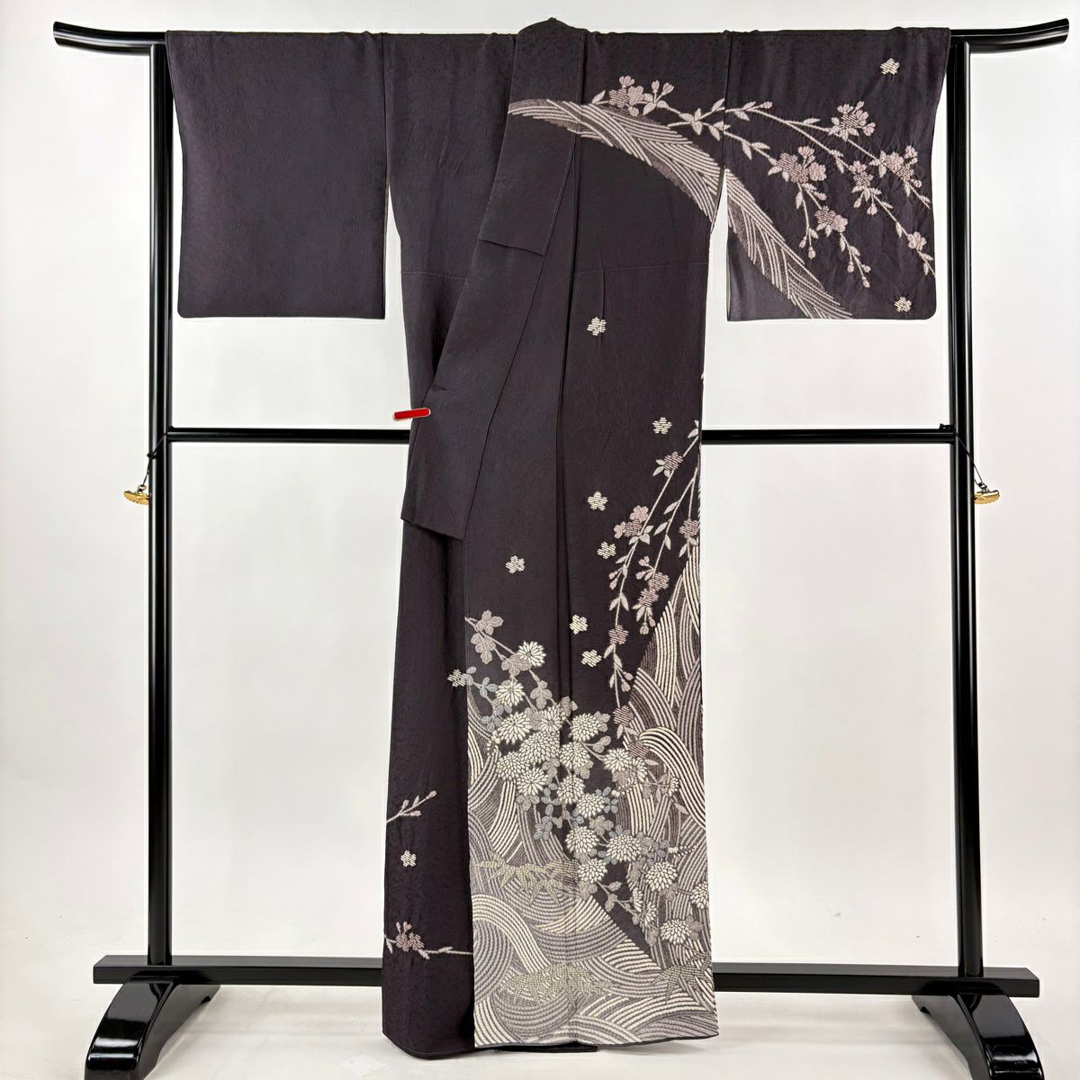 訪問服 身長163cm 袖長69cm L 雙層 菊花花 櫻花 絞染 金銀彩 灰紫 純蠶絲 逸品級