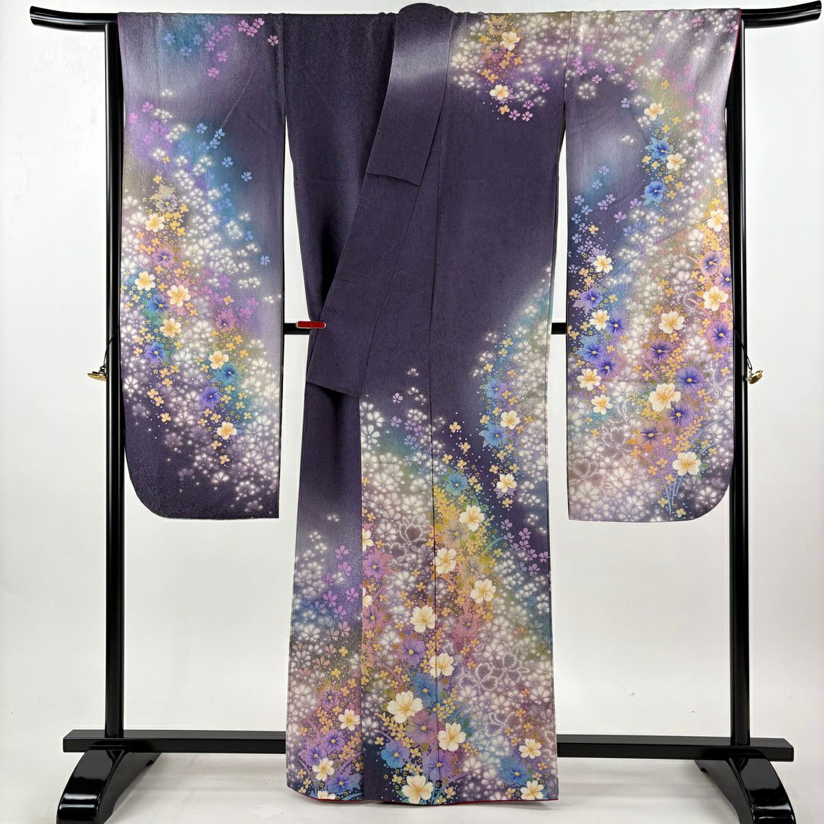 【美品】振袖禮服 身長162.5cm 袖長69.5cm L 雙層 櫻花 金銀彩 紫 純蠶絲 逸品級
