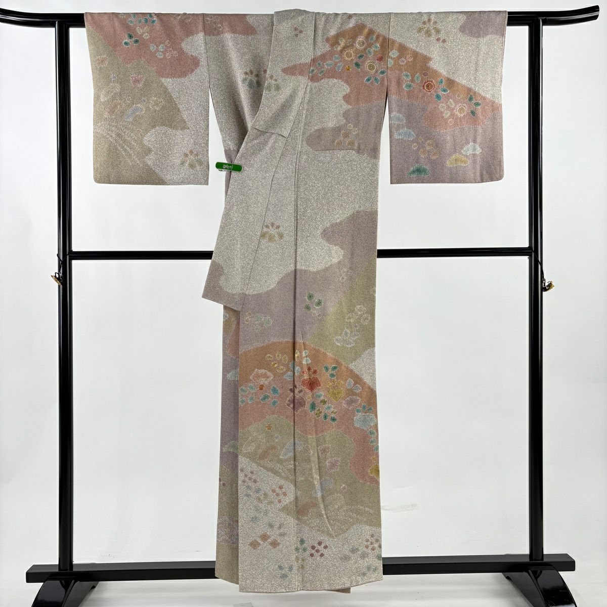 【美品】訪問服 身長157cm 袖長62cm S 雙層 松樹井青青 落款あり 桐 千鳥 金銀彩 絞染 灰茶 純蠶絲 逸品級