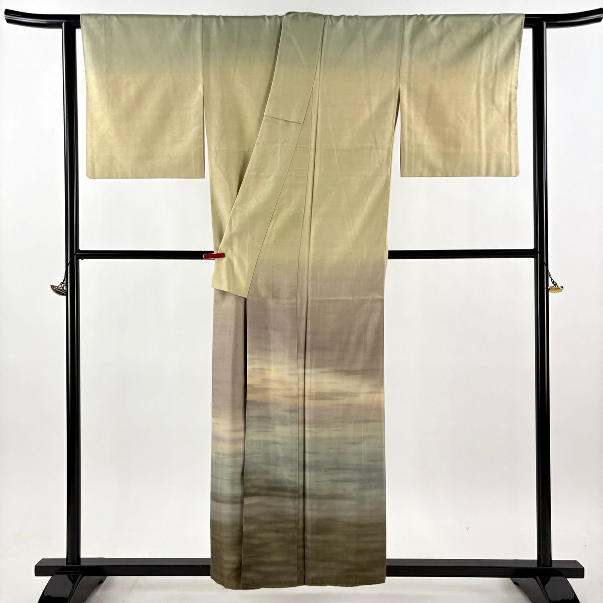 訪問服 身長157cm 袖長64cm M 雙層 牛首紬織織 落款 霞 漸層 米色 純蠶絲 逸品級