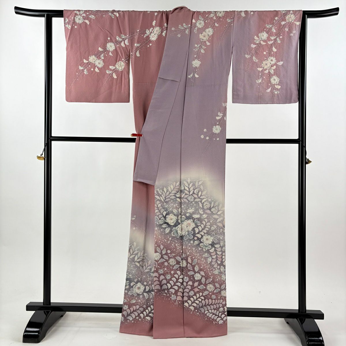 訪問服 身長165.5cm 袖長64cm M 雙層 翠山工房 落款あり 辻花染 漸層 粉紅 純蠶絲 逸品級