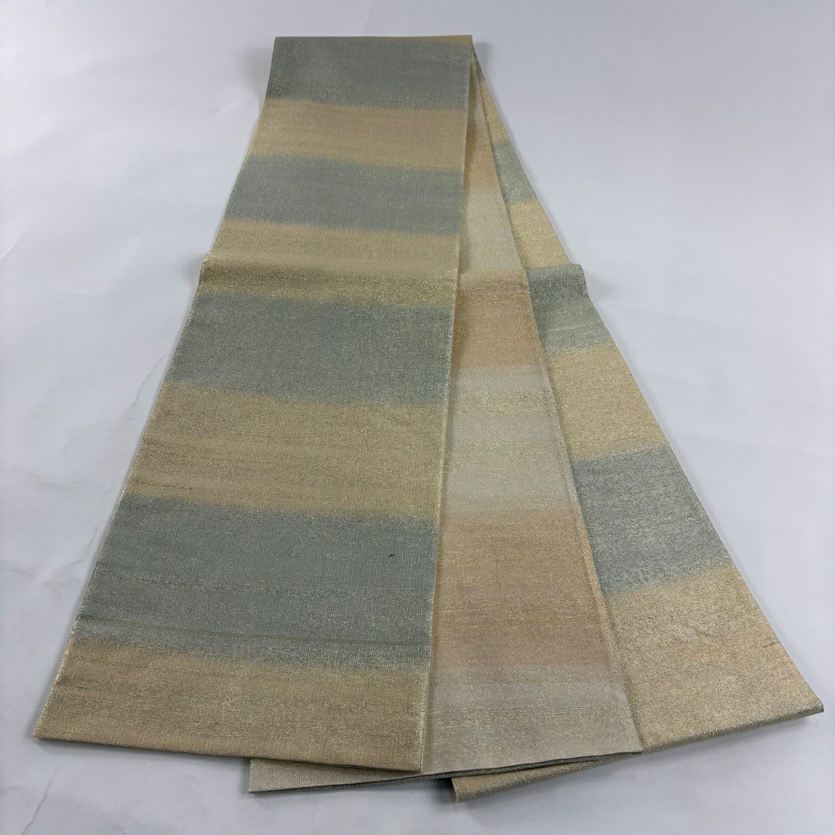 【美品】 袋帶 逸品級 桝屋高尾 有落款 有證紙 段霞紋 金絲 淺黃 全通 純蠶絲