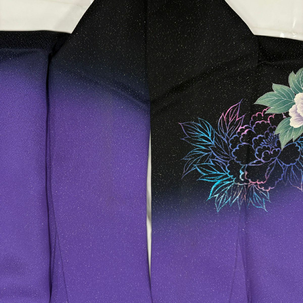 振袖禮服 身長165.5cm 袖長69cm L 雙層 牡丹 銀通 金銀彩 紫 純蠶絲 名品級