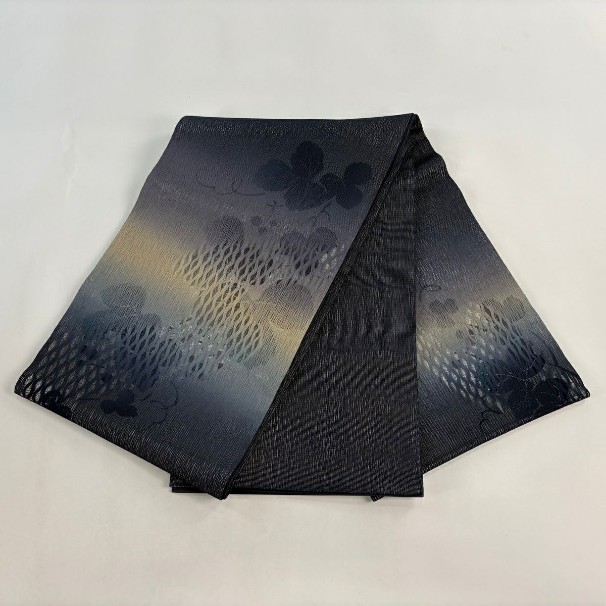 袋帶 名品級 夏帶 葡萄 金金箔 深藍色 大鼓圖案 純蠶絲
