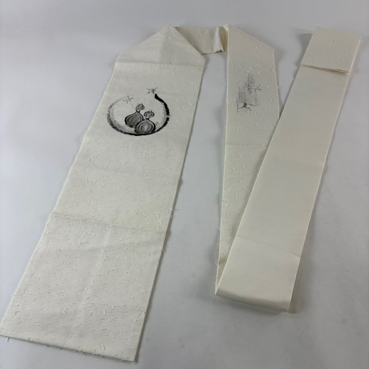 【美品】名古屋帶 名品級 瓢箪 蛙 金銀彩 奶油色 純蠶絲