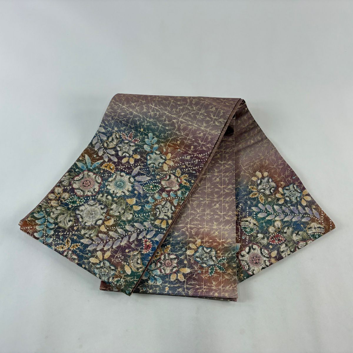 【美品】 袋帶 名品級 辻花染 銀線 金金箔 灰紫 お太鼓圖案 純蠶絲