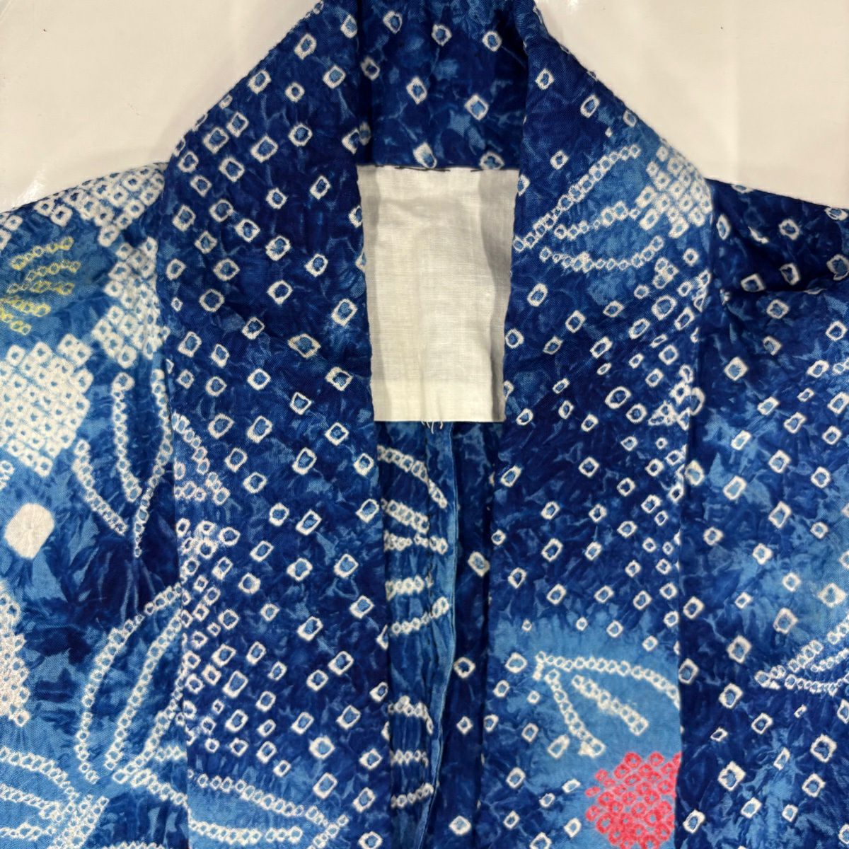 【美品】 浴衣 身長159.5cm 袖長67cm M 絞染浴衣 草花紋 深藍 純棉 名品級