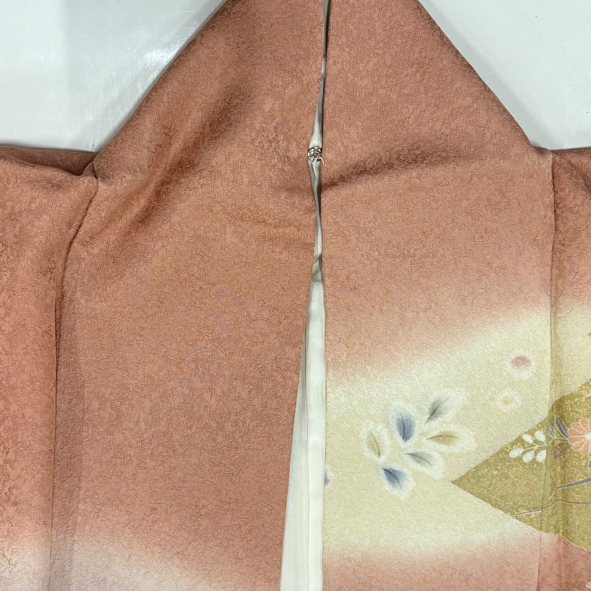 【美品】訪問服 身長167.5cm 袖長68cm L 雙層 圓文 草花紋紋 金絲 金銀彩 粉紅 純蠶絲 名品級