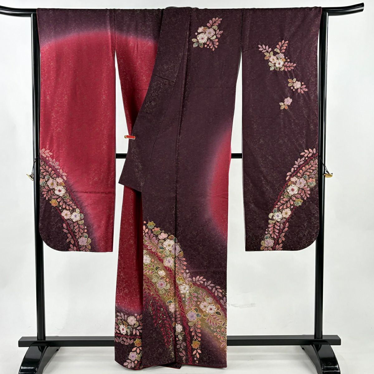 振袖禮服 身長164.5cm 袖長67cm M 雙層 徳永憲峯 落款あり 辻花染 金通し 金銀彩 紅紫 純蠶絲 逸品級