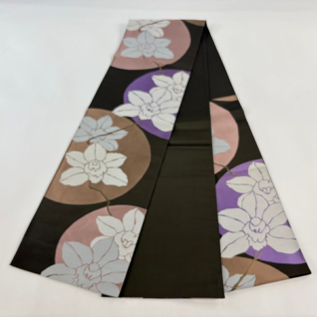 【美品】 袋帶 逸品級 辻村ジュサブロー 落款あり 枝花 焦茶 六通 純蠶絲