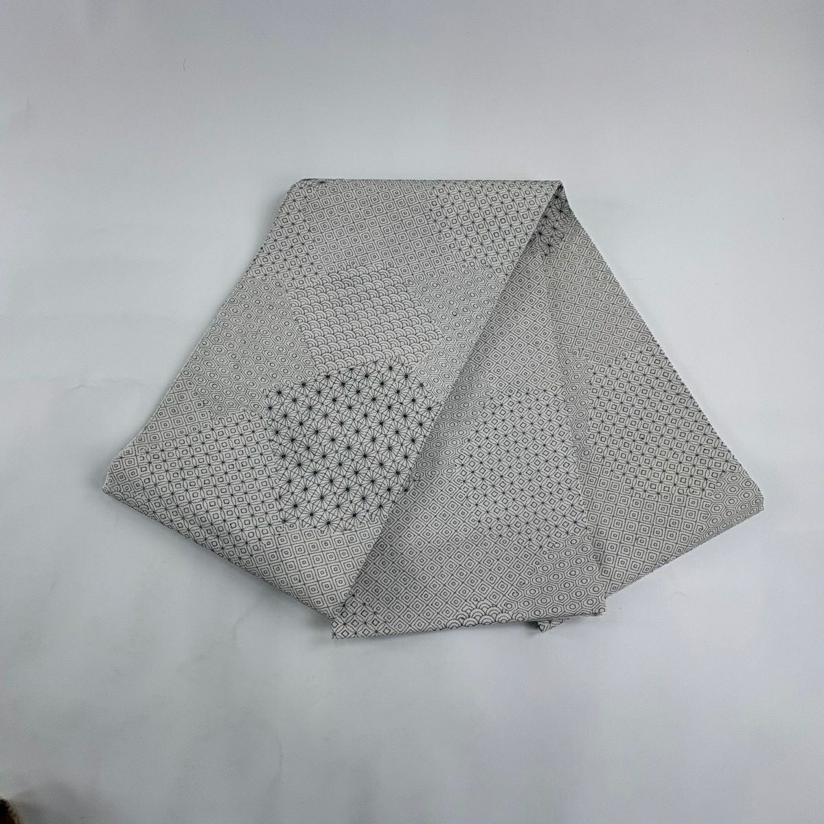袋帶 逸品級 有職紋樣 青海波 刺繡 灰白 全通 純蠶絲