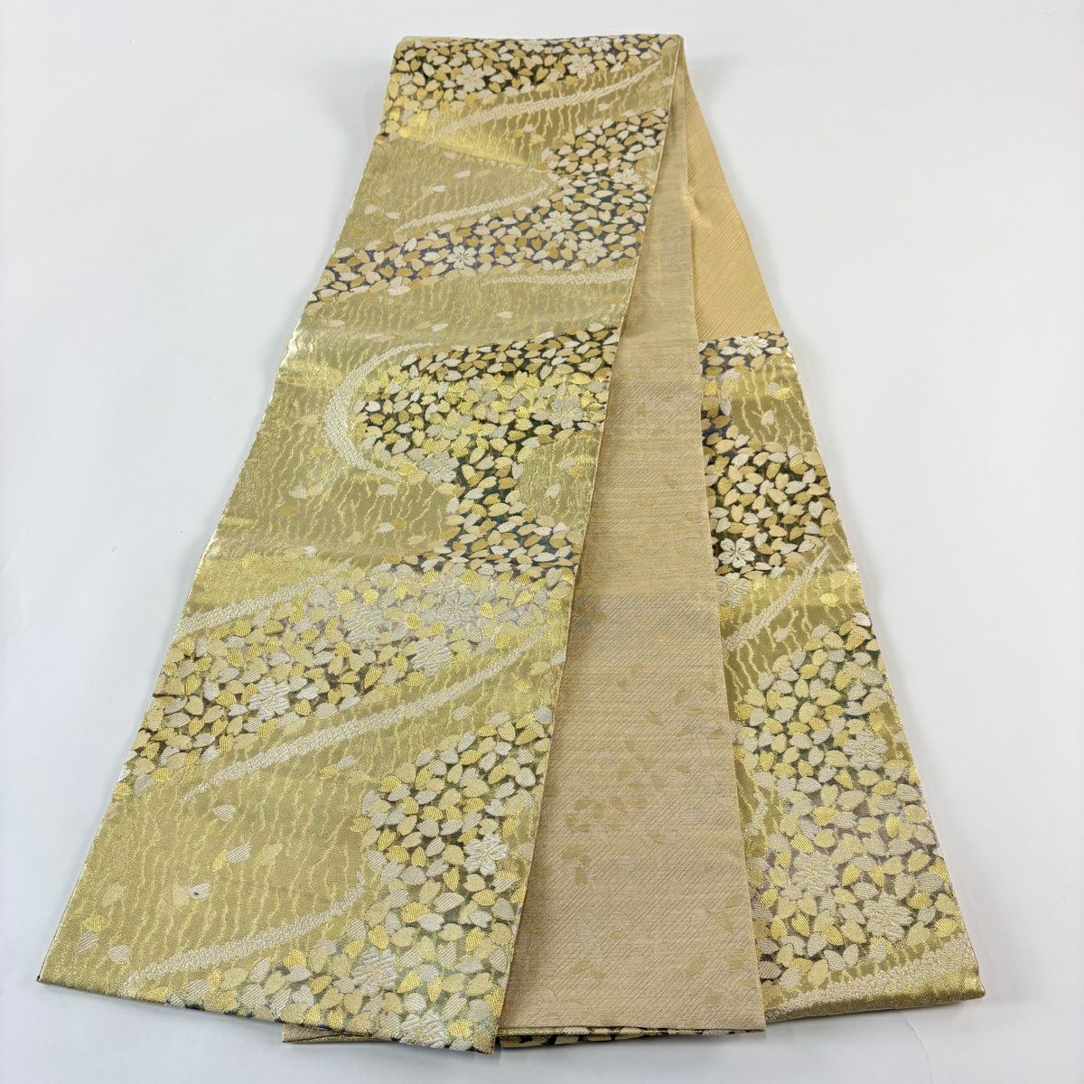 【美品】 袋帶 秀品級 櫻花花瓣 金絲 金金箔 金色 六通 純蠶絲