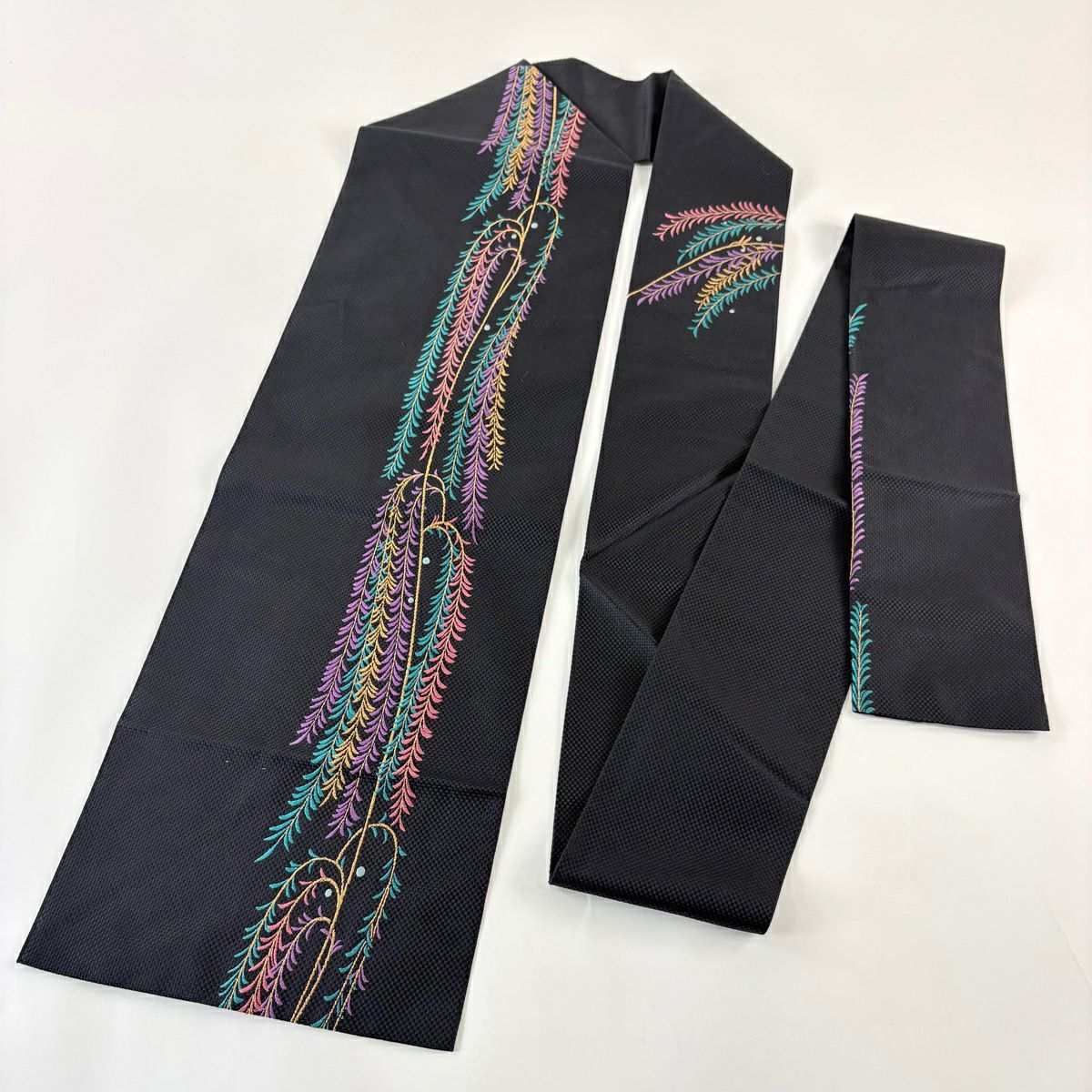 【美品】名古屋帶 秀品級 柳 露 金糸 深藍 純蠶絲