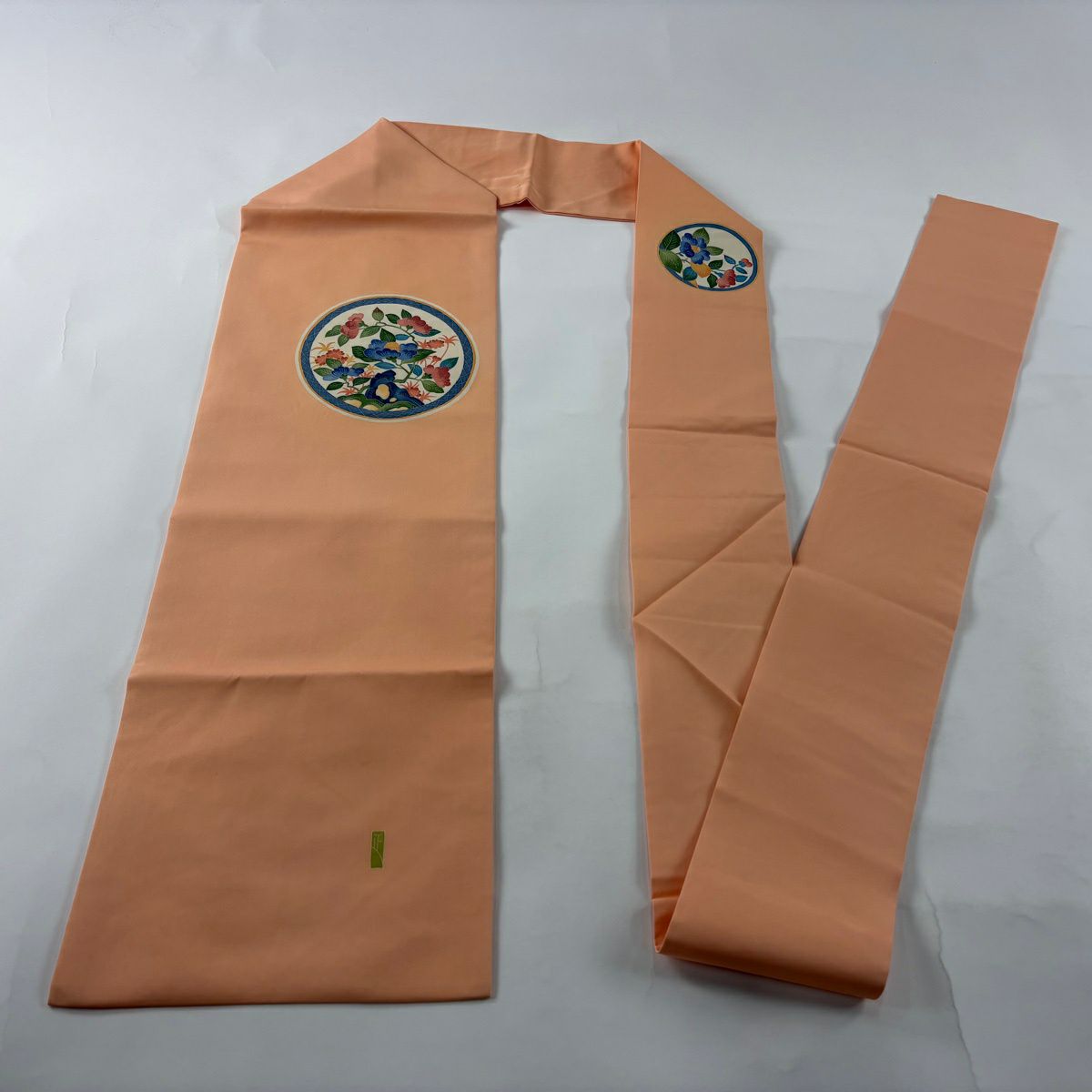 名古屋帶 秀品級 押田正義 落款 草花紋 薄橙 純蠶絲