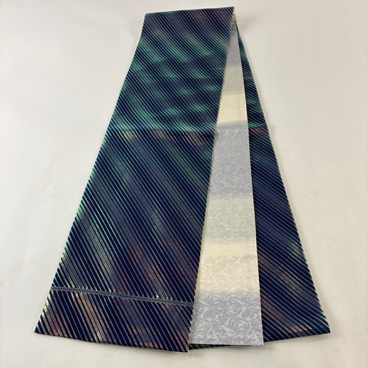 【美品】 袋帶 名品級 斜紋 金金箔 深藍色 全通 純蠶絲