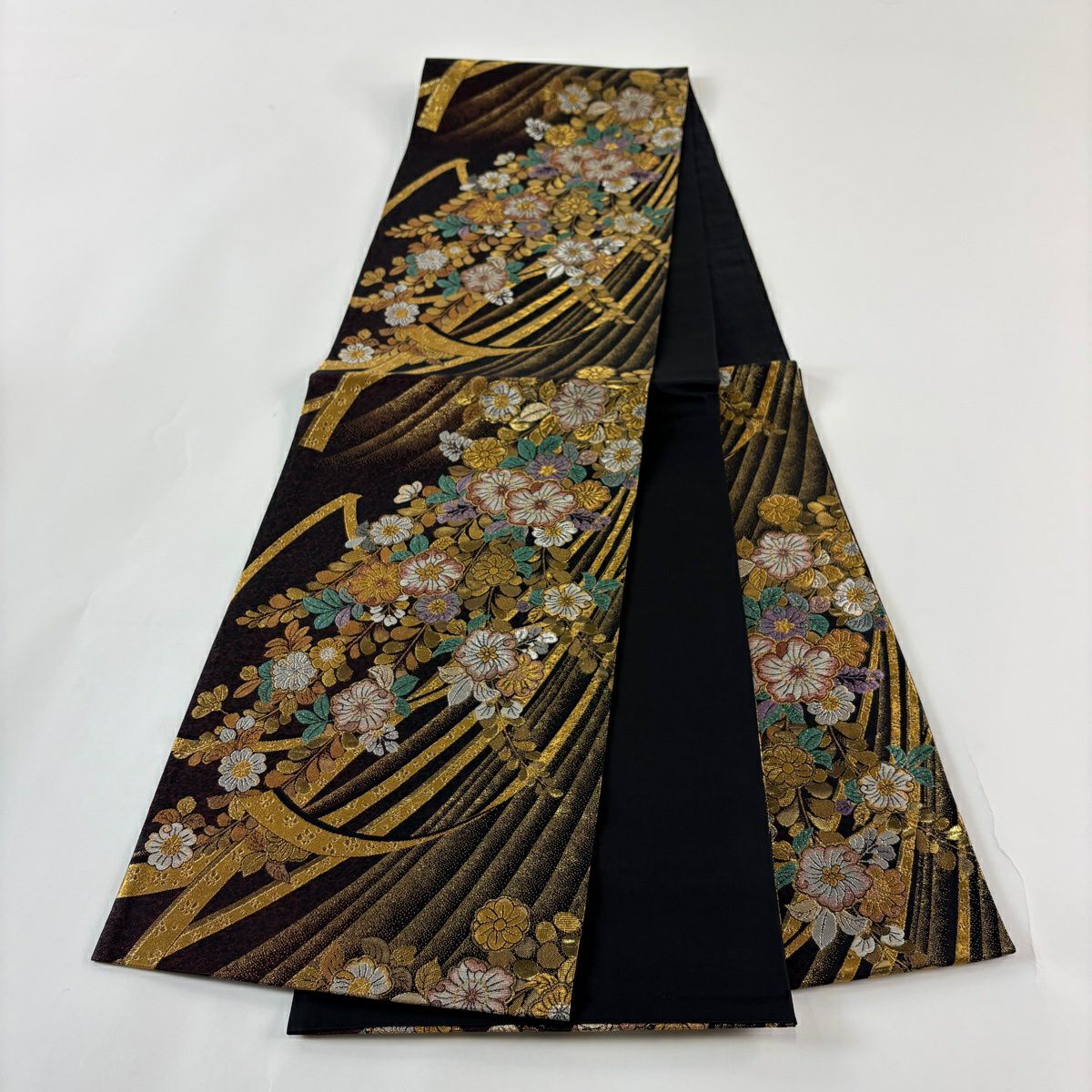【美品】 袋帶 秀品級櫻花 蔓帶 金銀彩 金金箔 紅黑 六通 純蠶絲