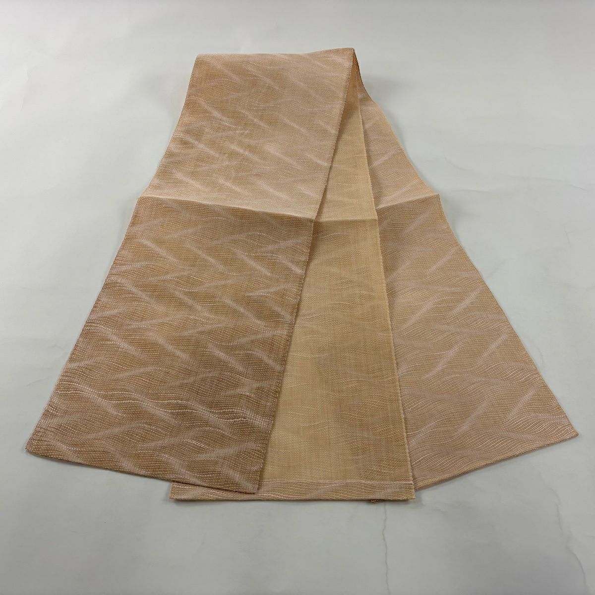 【美品】名古屋帶 秀品級 夏帶 八寸名古屋帶 幾何學 粉米色 純蠶絲