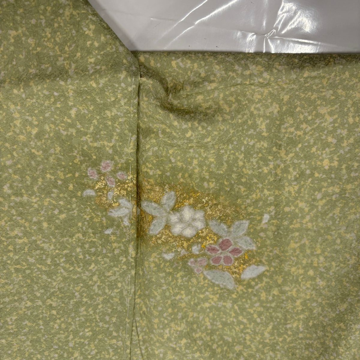 【美品】訪問服 身長157.5cm 袖長64cm M 雙層 大和 草花紋紋 絞染 金銀彩 抹茶 純蠶絲 秀品級