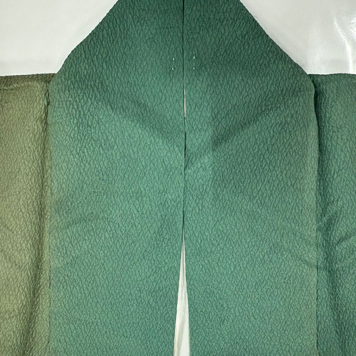 【美品】 小紋 身長158cm 袖長63cm S 雙層 地紋 墨流し 漸層 綠 純蠶絲 秀品級