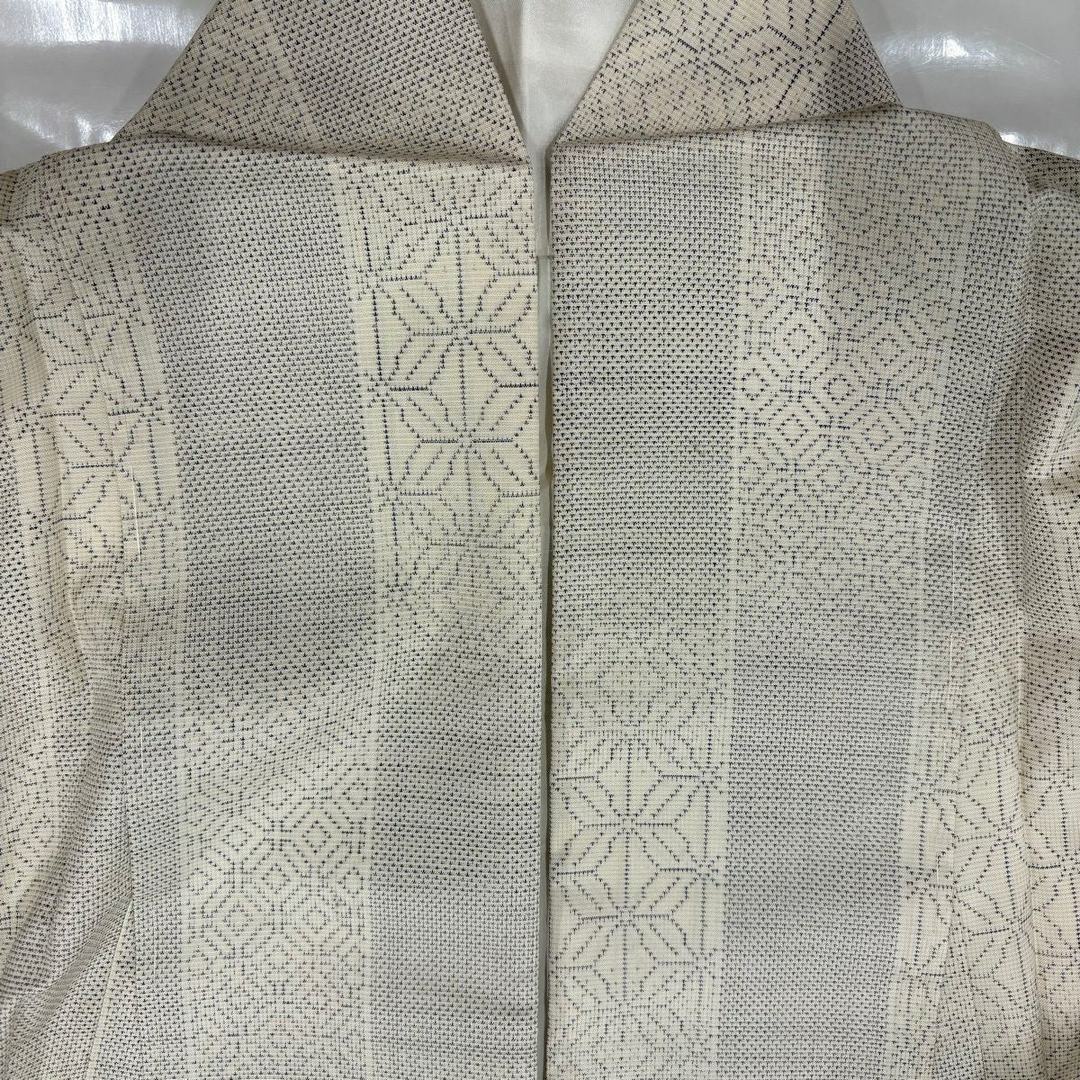【美品】 紬織 身長151.5cm 袖長62cm S 雙層 麻葉 龜甲 米色 純蠶絲 優品級