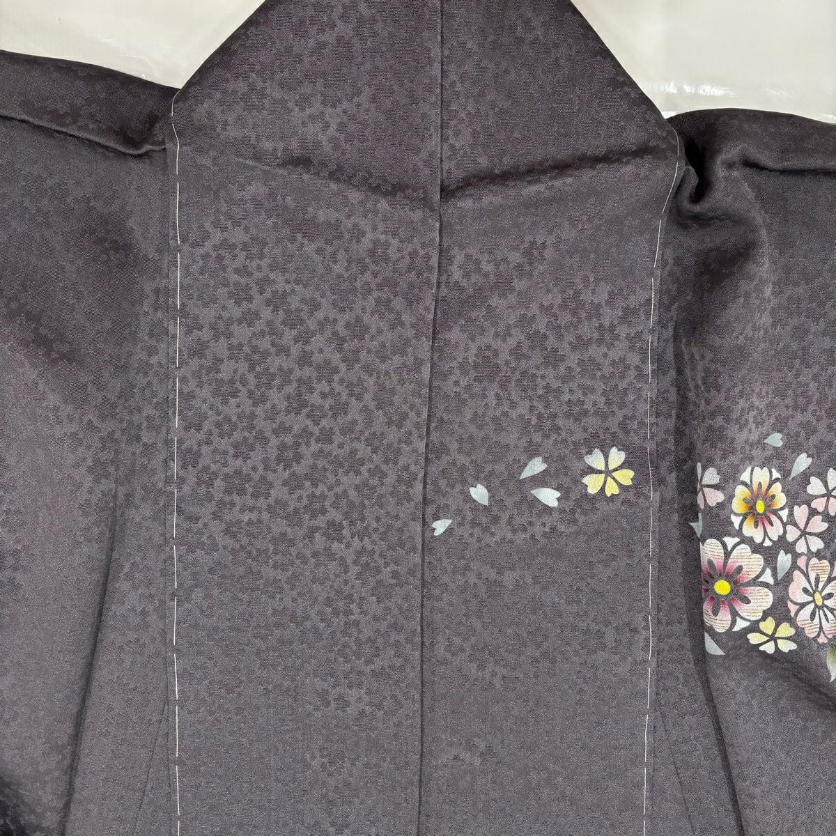 訪問服 身長163.5cm 袖長65cm M 雙層 櫻花 立涌 金彩裝飾 漸層 灰紫 純蠶絲 優品級