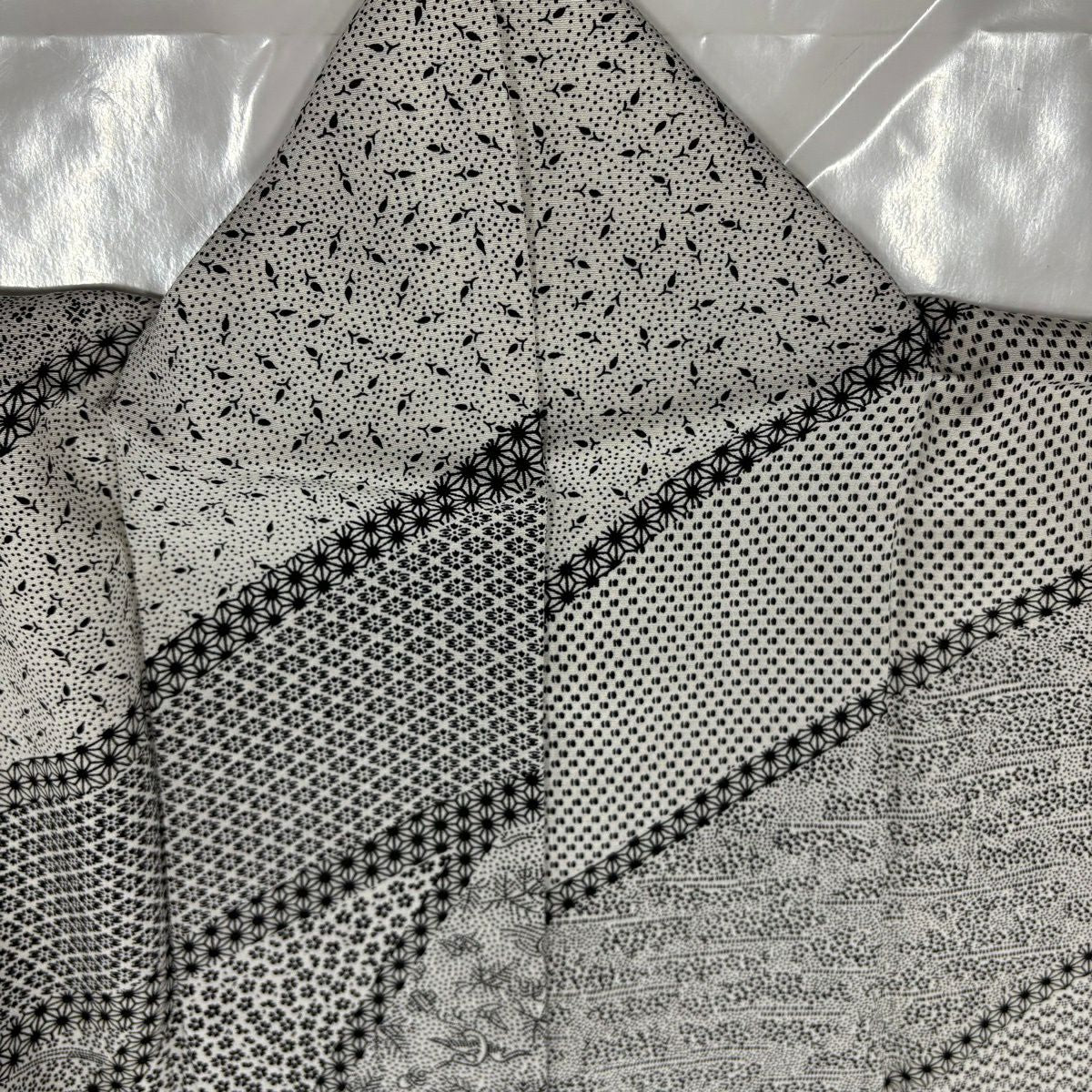 【美品】訪問服 身長155cm 袖長65cm M 雙層 寶盡くし 麻葉 黑灰 純蠶絲 名品級