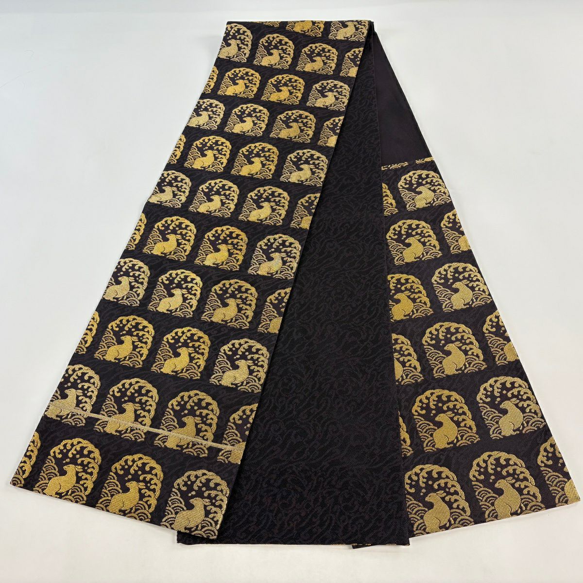 【美品】 袋帶 名品級 兔子 波 金絲 深紫 六通 純蠶絲
