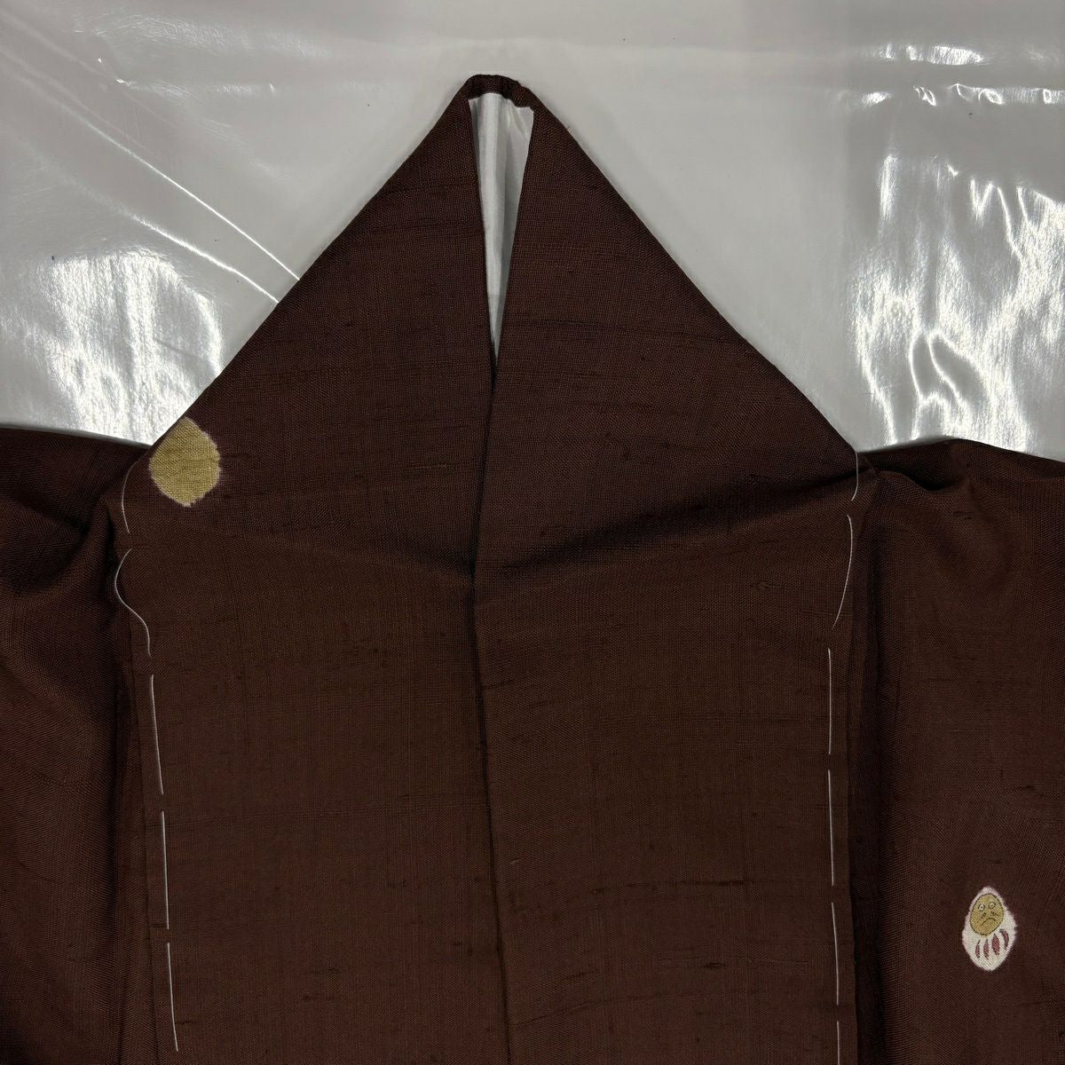 【美品】 小紋 身長156cm 袖長64cm M 雙層 紬織織 達摩 茶 純蠶絲 名品級