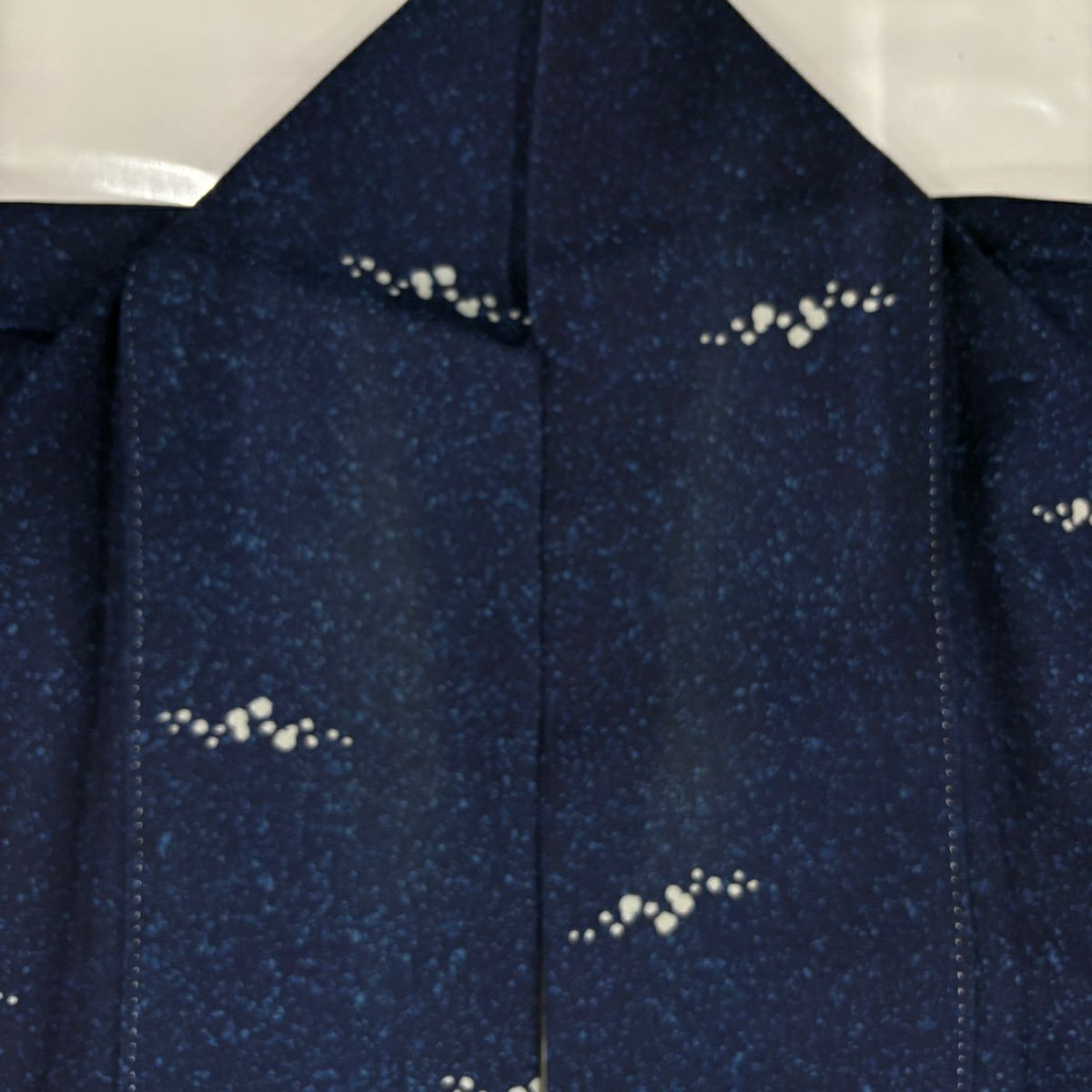 小紋 身長156.5cm 袖長64cm M 雙層 落款有 枝梅花 幾何學 深藍 純蠶絲 名品級 一つ紋