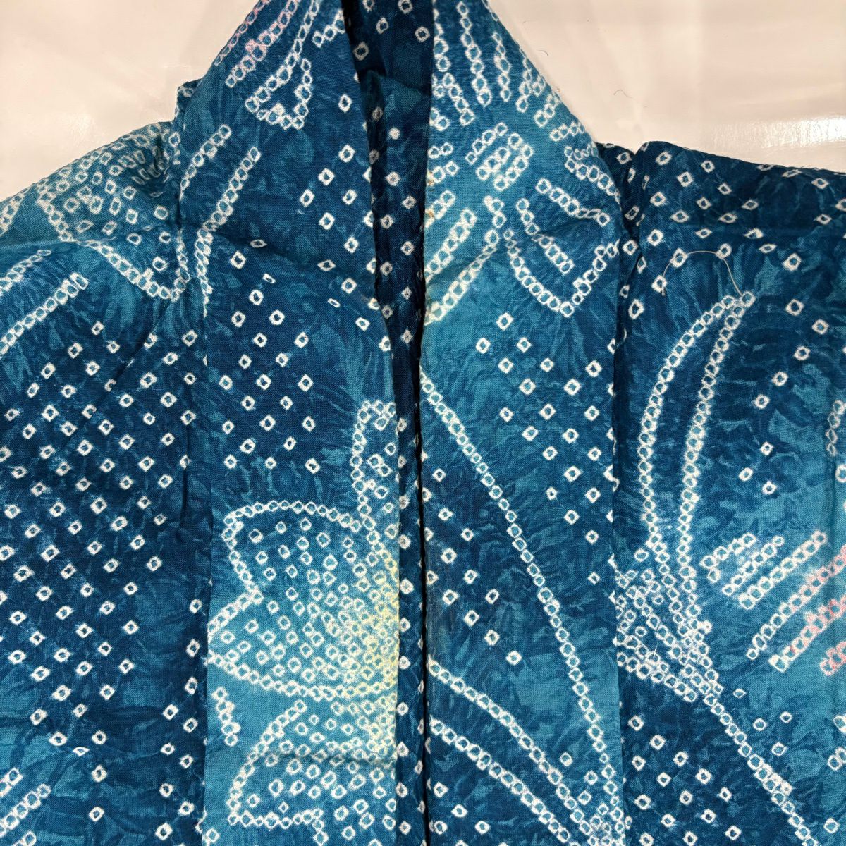 【美品】 浴衣 身長160cm 袖長64.5cm M 絞染浴衣 草花紋紋 青綠 純棉 名品級