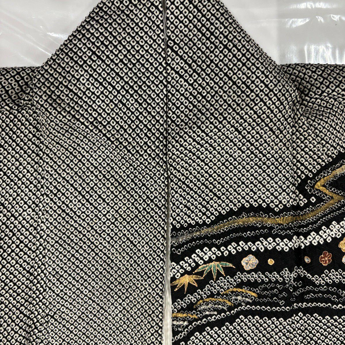 訪問服 身長151cm 袖長62cm S 雙層 草花紋紋 青海波 金銀彩 總絞染 黑 純蠶絲 名品級