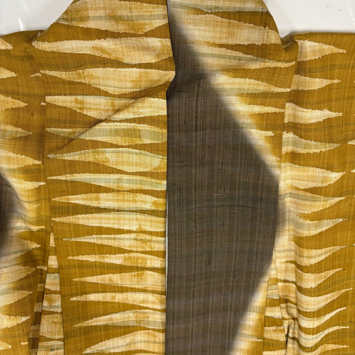 【美品】訪問服 身長167.5cm 袖長66cm M 雙層 紬織織 幾何學 茶 純蠶絲 名品級