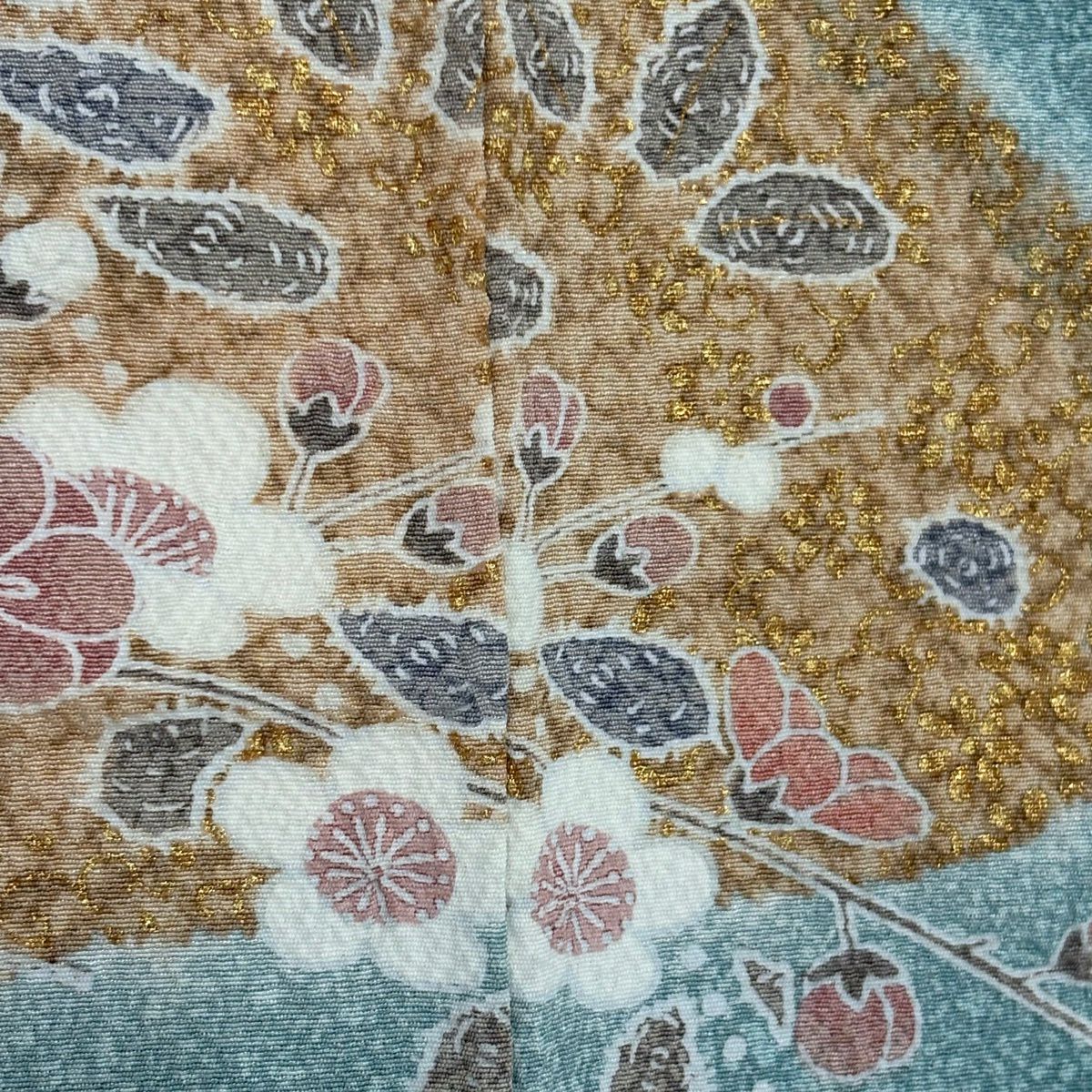 【美品】訪問服 身長167.5cm 袖長68cm L 雙層 花器 桧扇子 金銀彩 漸層 青綠 純蠶絲 名品級
