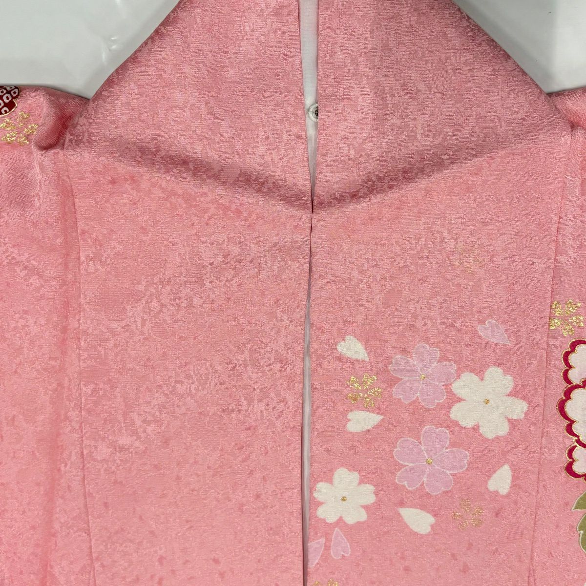 振袖禮服 身長172.5cm 袖長69cm L 雙層 牡丹 櫻花 金金箔 粉紅 純蠶絲 名品級