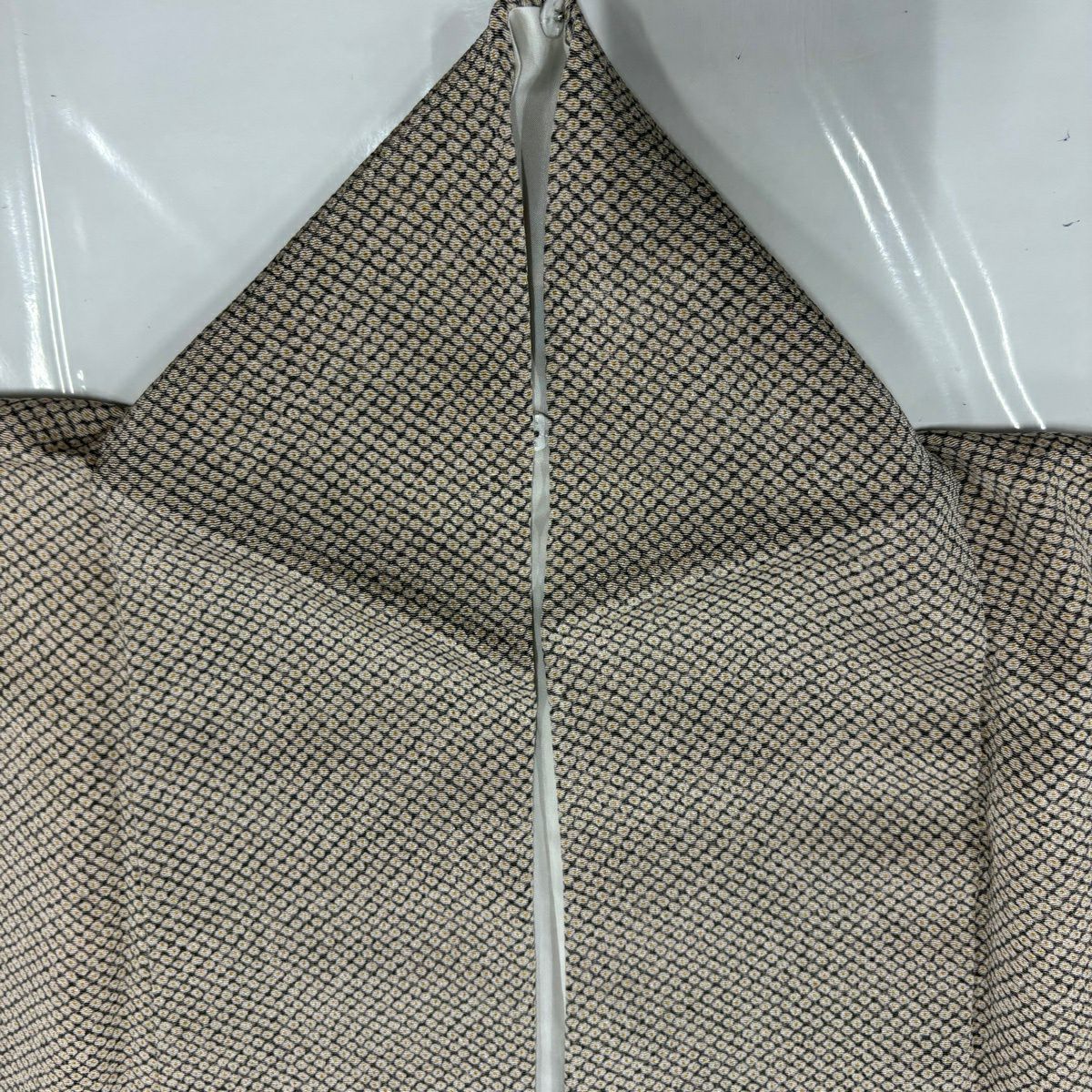 【美品】 小紋 身長160cm 袖長63.5cm S 雙層 疋田 絞緞 灰茶 純蠶絲 秀品級