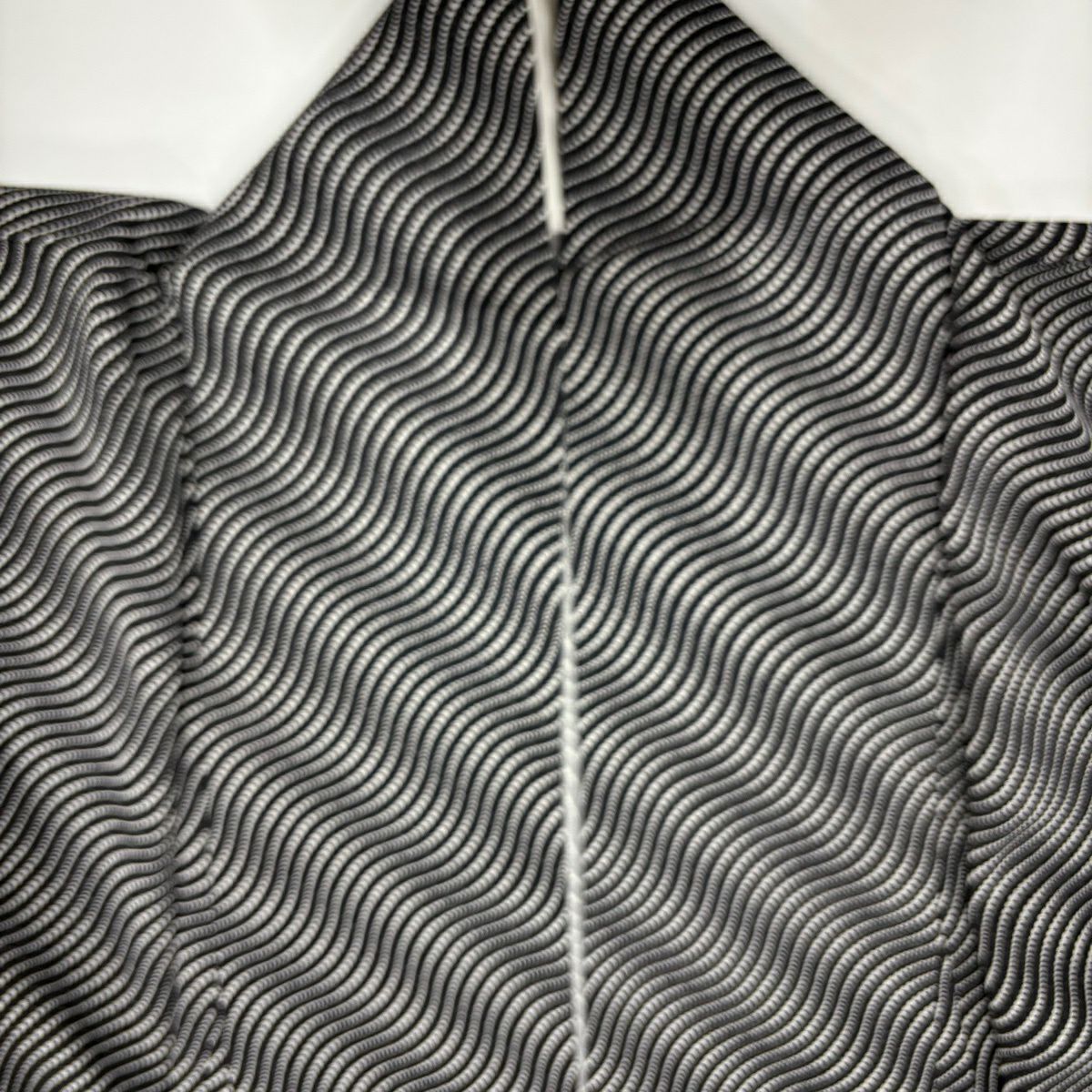 【美品】 小紋 身長155cm 袖長64.5cm M 薄物 絽 幾何學圖案 黑 純蠶絲 秀品級