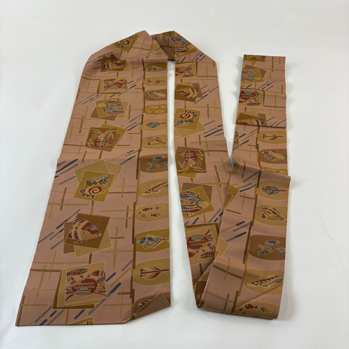 【美品】名古屋帶 秀品級 蝦 平目 粉米色 純蠶絲