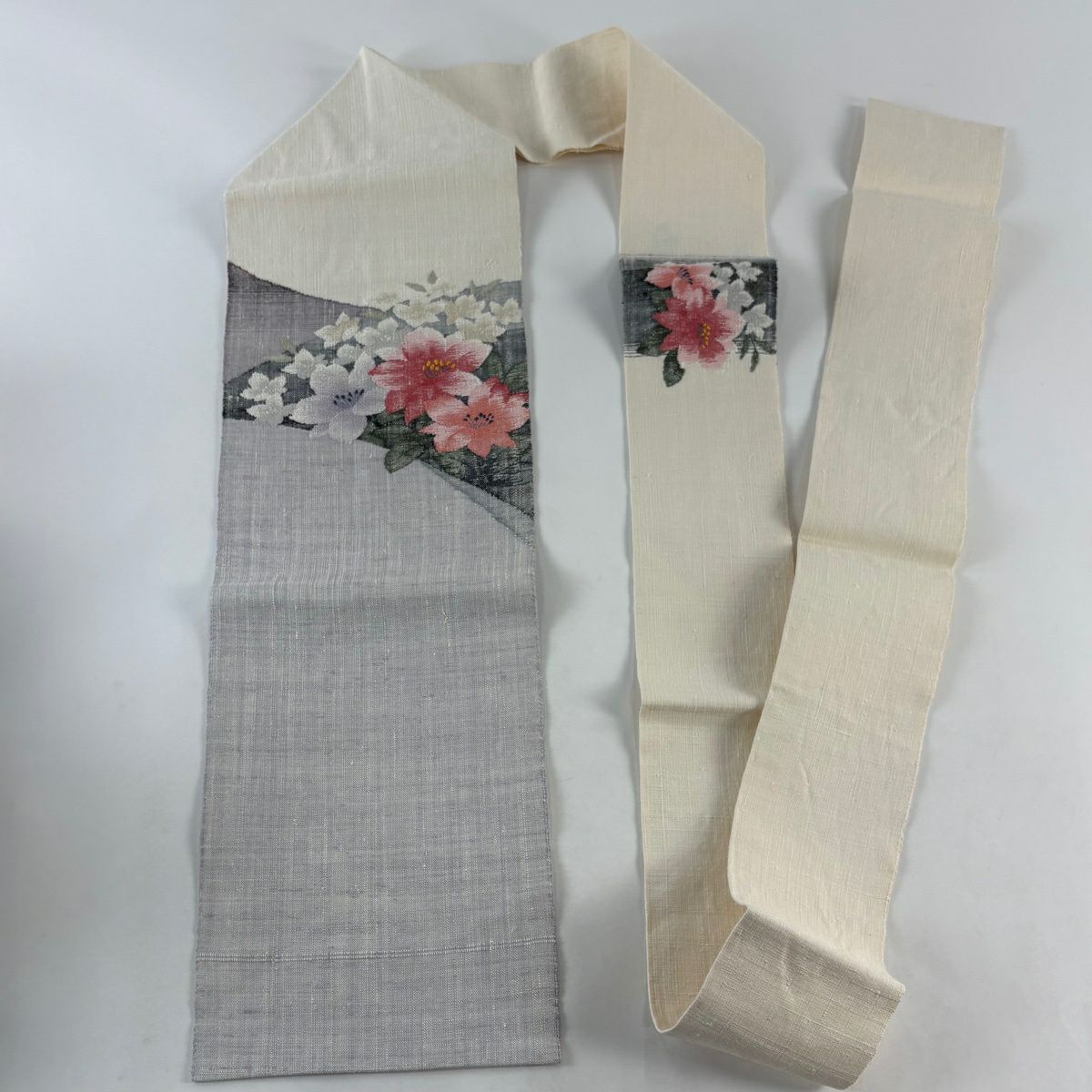【美品】 名古屋帶 秀品級 渡文 草花紋 薄紫 純蠶絲