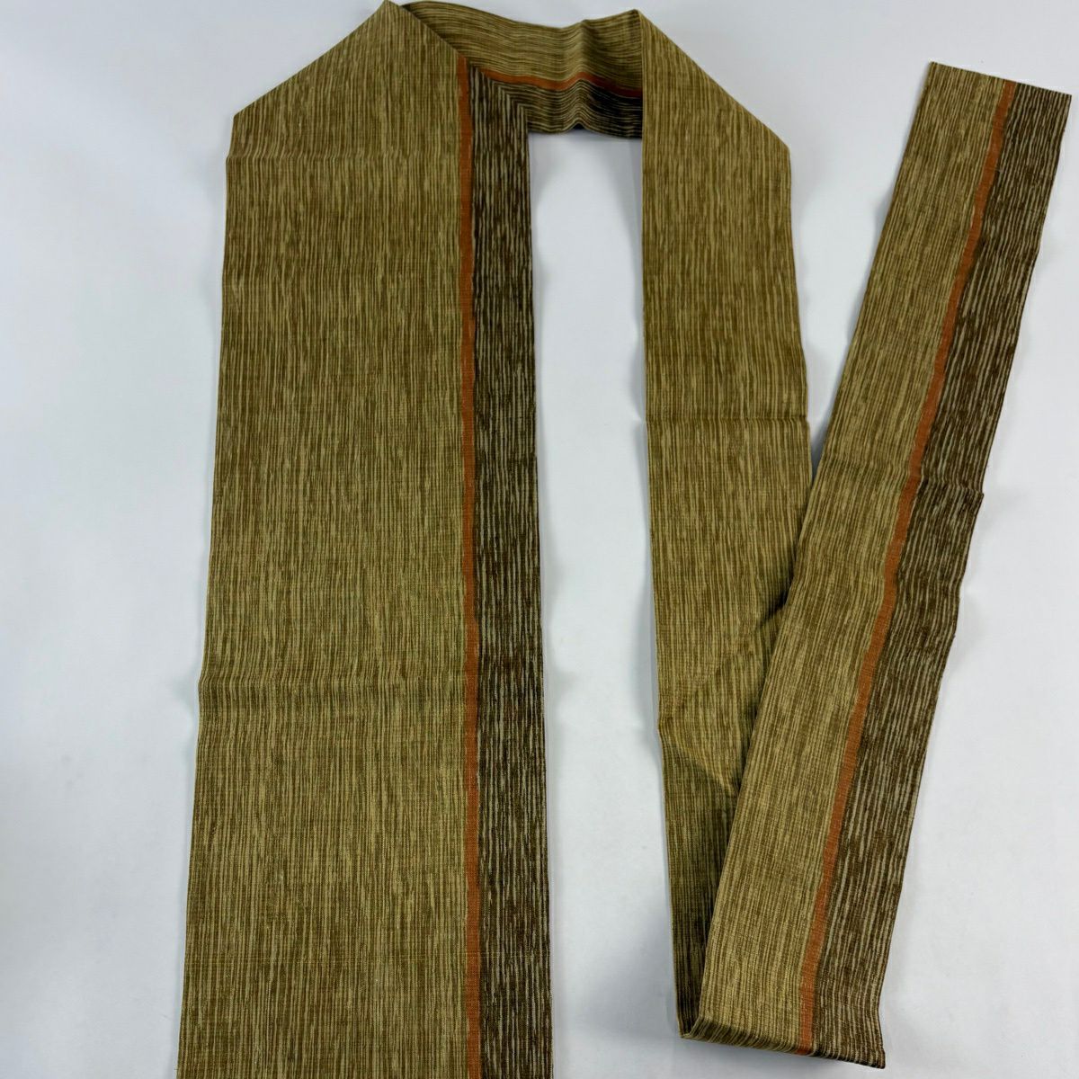 【美品】 名古屋帶 優品級 幾何圖案 金絲 鶯色 純蠶絲