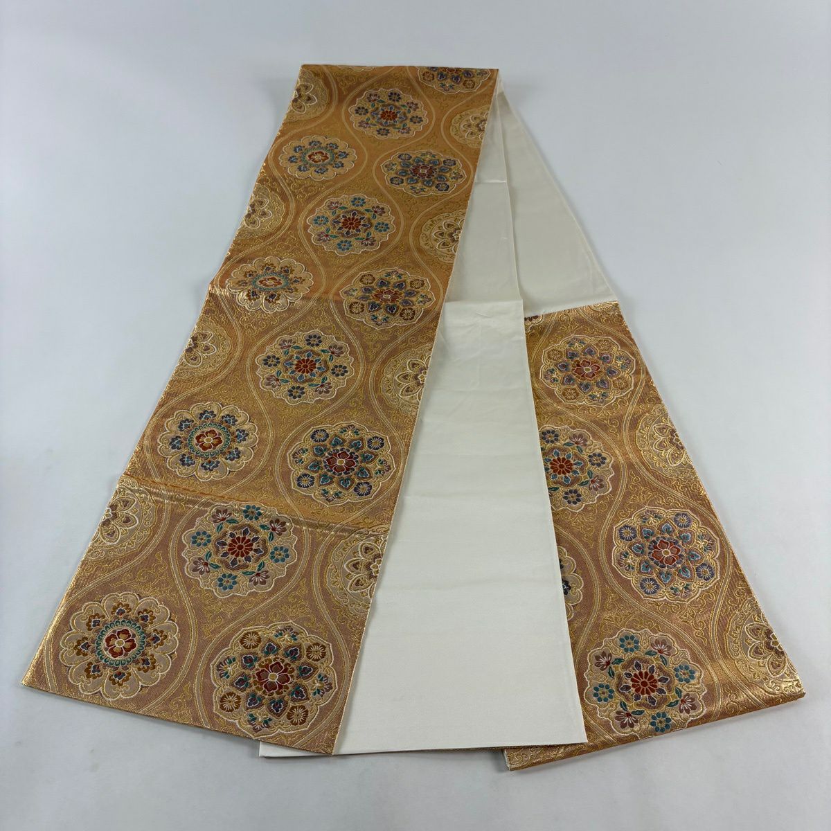 【美品】 袋帶 秀品級 華紋 立涌 金絲 金金箔 金 六通 純蠶絲
