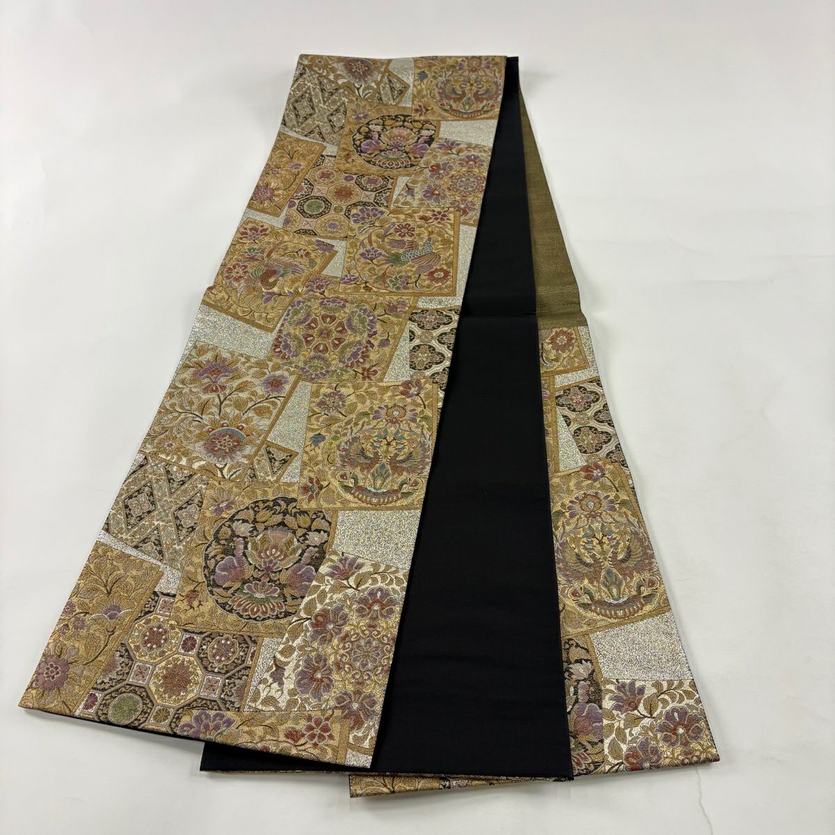 【美品】 袋帶 秀品級 華紋 花鳥 金銀線 金金箔 金色 六通 純蠶絲
