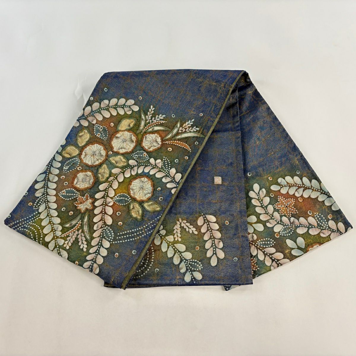 【美品】 袋帶 名品級 落款あり 辻花染 變格子 金絲 金金箔 青紫 お太鼓柄 純蠶絲